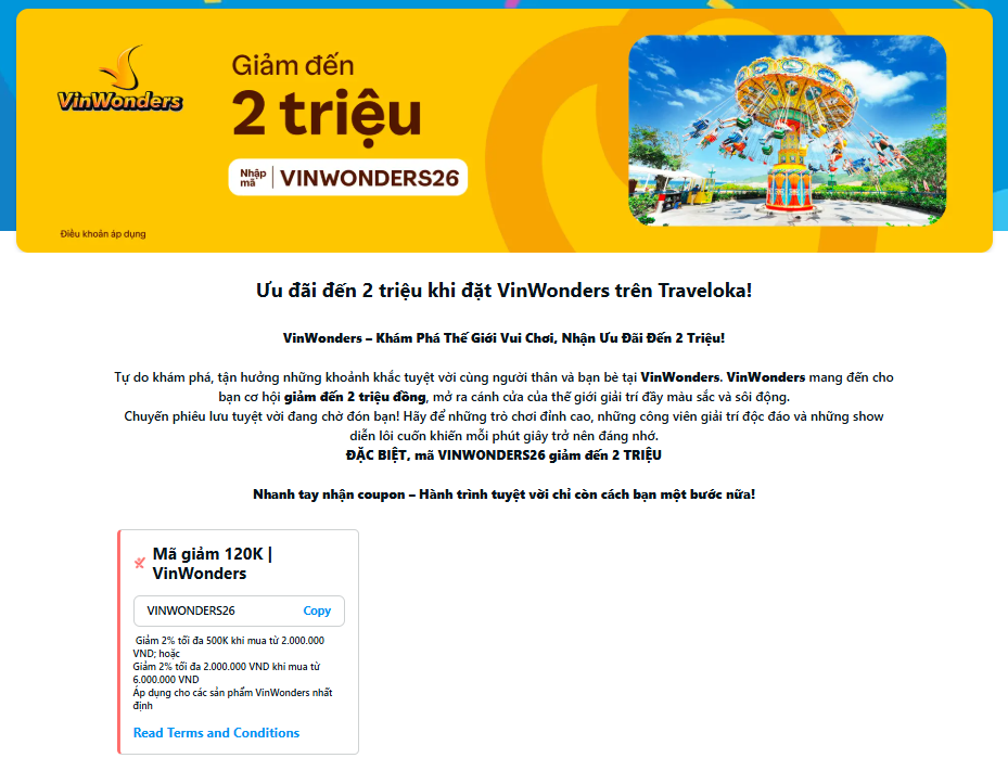 Săn vé VinWonders tiết kiệm trên Traveloka